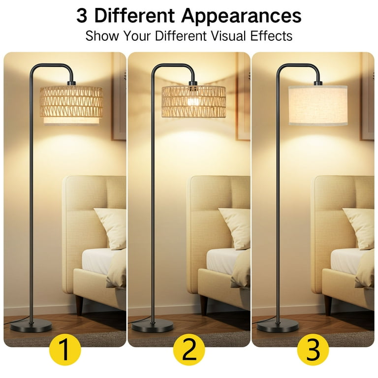 Outon 68" Arc Floor Lamp with Rattan Shade, Black photo 3