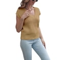 thumbnail image 3 of TRKIYQC Tops de punto de manga corta para mujer con color sólido, ajuste holgado con cuello en V estilo casual ropa de primavera TRKIYQC moda, 3 of 5