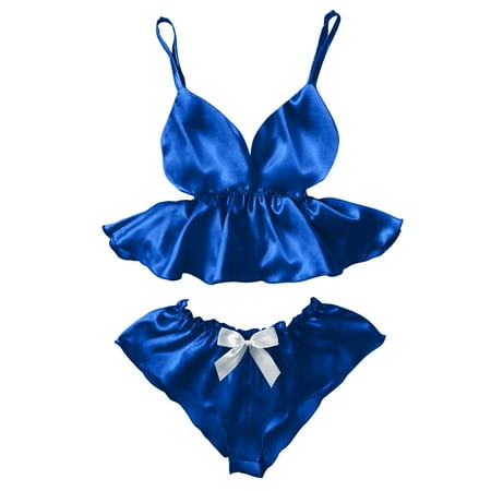 BJUTIR Lingerie For Women V Neck Lace Pajamas Bowknot Camisole Eyelash Shorts Set Stain