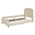 thumbnail image 3 of DreamBuck Upholstered Twin Bed Frame, Lovely Velvet Upholstered Daybed with Classic Stripe Shaped Headboard, Wood Twin Daybed for Teens, No Box Spring Needed, Noise Free, Beige, 3 of 5