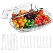 Ice Serving Bowl with Lid for Parties, Chilled Dip Bowl with Tongs Spoons, Cold Serving Dish for Fruits Vegetables Hummus, Salsa, Guacamole, Sauces, Pasta
