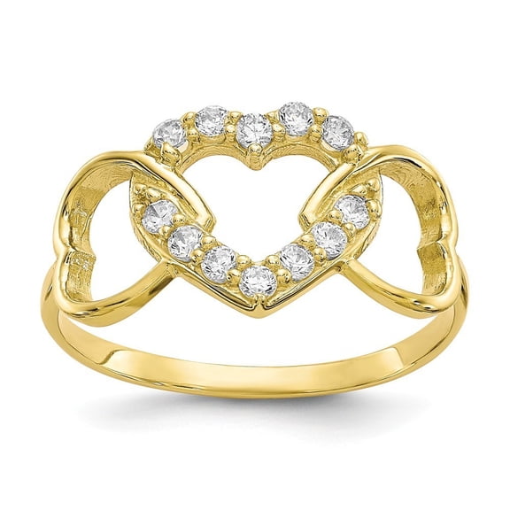 2mm 10k Cubic Zirconia Heart Ring - Size 7.50