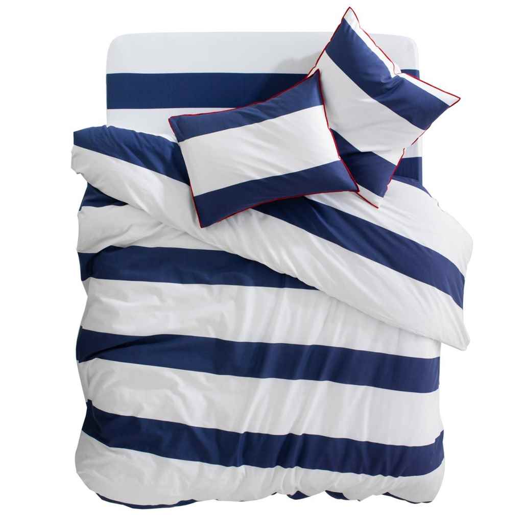 100 Turkish Cotton Blue Striped Queen Duvet Cover Set