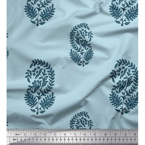 Soimoi Cotton Voile Fabric Leaves Block Print Sewing Fabric Yard 42 Inch Wide