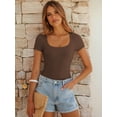thumbnail image 5 of ANRABESS Ribbed Knit Bodysuit Top for Women Short Sleeve Scoop Neck Fitted One Piece Shirt, Casual Summer Going Out Top, 5 of 9
