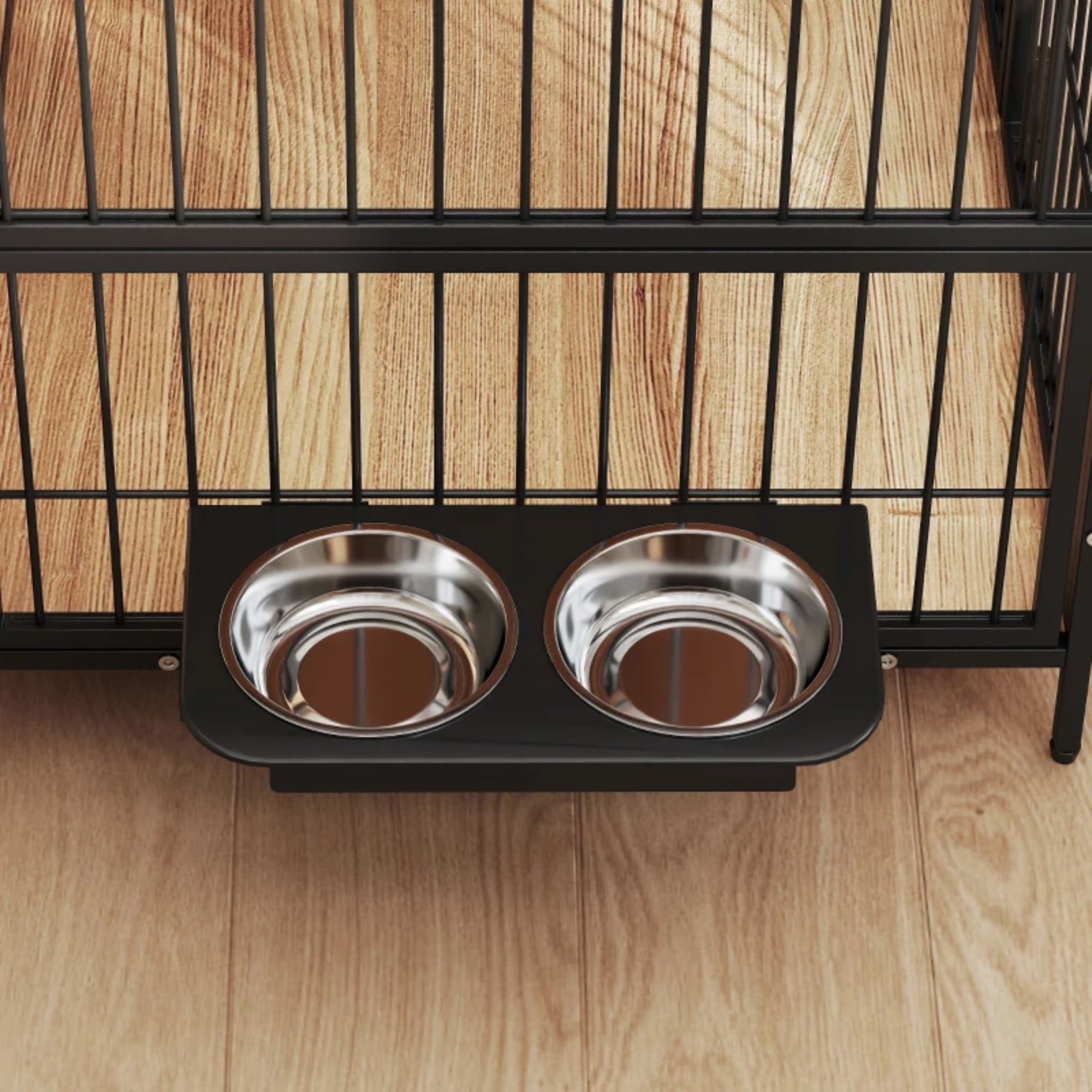 Pefilos 31" Furniture Style Dog Crate with Rotatable Feeding Bowl, 2 Anti-Escape Doors, Indoor Pet Kennel Dog Cage for Medium Dogs, Beige