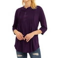 thumbnail image 6 of ZXSXSY Women Pleated Button Notch Neck 3/4 Sleeves Scoop Hem Plain Blouse, 6 of 11