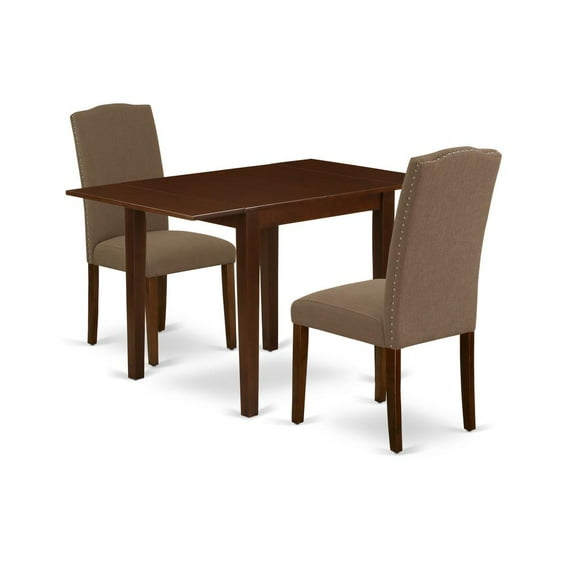 East West Furniture Norden 3-piece Wood Dining Table Set in Mahogany