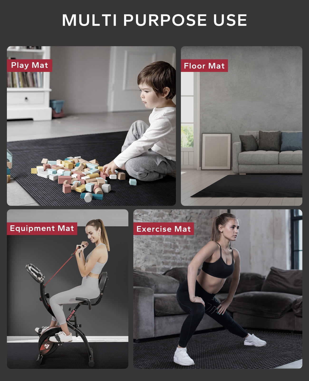 Extra Wide Exercise Mat – 6'x4' to 9'x6' – Thick, Non-Slip Fitness Mat – Choose from Black, Gray, or Blue