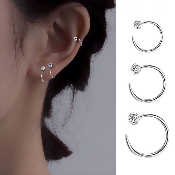 DESIGNICE Tiny Open Huggie Hoop Earrings for Women, Sterling Silver Cz Crystal Hoop Earrings 8Mm