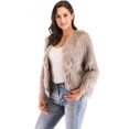 thumbnail image 2 of Abrigo de invierno para mujer, abrigo de manga larga y esponjoso, chaqueta corta, abrigo cálido Eccomum Caqui XXXL, 2 of 7