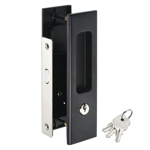 Uxcell Recessed Invisible Sliding Door Lock Handle Barn Pocket Door Lock with Keys, Black