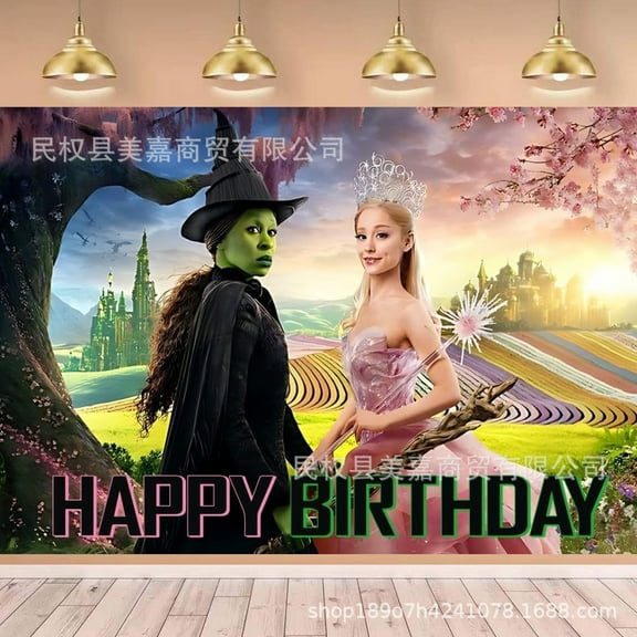 Pink and Green Birthday Backdrop Party Decorations, Witch Themed Happy Birthday Backdrop Banner Photo Booth Party Supplies Decorations