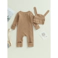thumbnail image 4 of Bagilaanoe Newborn Baby Girl Boys Jumpsuit Long Sleeve Bodysuit + Hat 3M 6M 12M 18M Infant Zip Up Ribbed One Piece Romper, 4 of 8