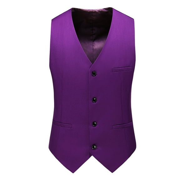 ZCFZJW Men's Business Suit Vest Formal Wedding Slim Fit Single-Breasted Sleeveless V-Neck Solid Dress Waistcoat Prom Tuxedo with Pocket Purple L