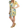 thumbnail image 3 of Vince Camuto V-Neck Drape Short Sleeve Watercolor Dress, Yellow Tie Dye (4), 3 of 5