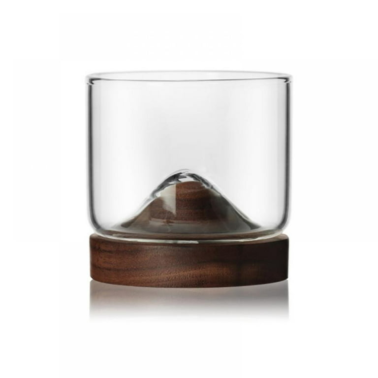 4 Oz Creative Glass Small Wine Glass Home Mountain-Shaped Wooden Bottom  Holder Wine Water Teacup Hill Whisky Glass