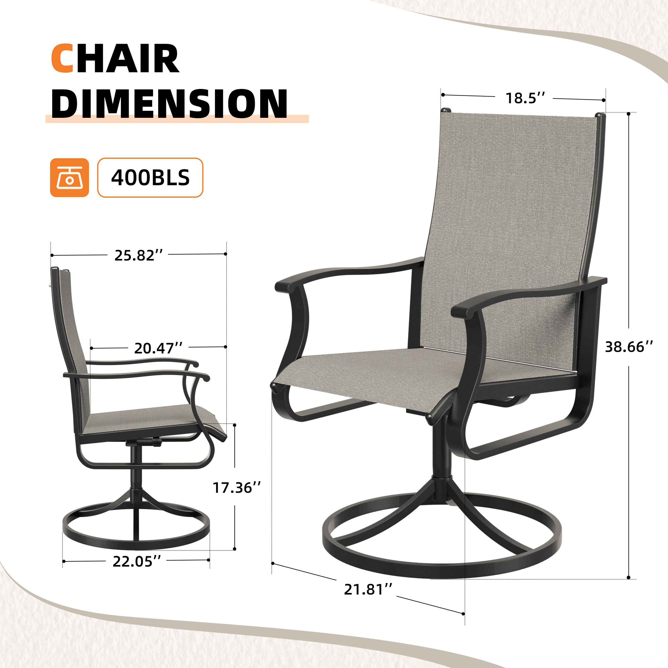 UDPATIO Low Back Outdoor Dining Chair Set of 2, 360° Swivel Patio Chair Outside for Lawn Garden Backyard Deck, Beige