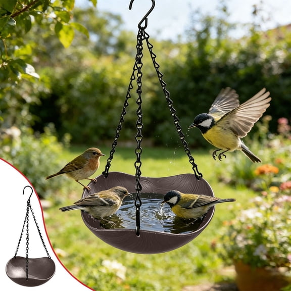 LACKUST Hanging Bird Feeder and Bath 2-in-1 with Chain, Weatherproof Resin Outdoor Bird Bath for Garden, Patio, Yard Decor