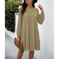 thumbnail image 3 of Vestido De Mujer, Vestido Midi De Poliéster Con Cuello Redondo De Color Puro Para Lavar A Máquina Para El Hogar, 3 of 6