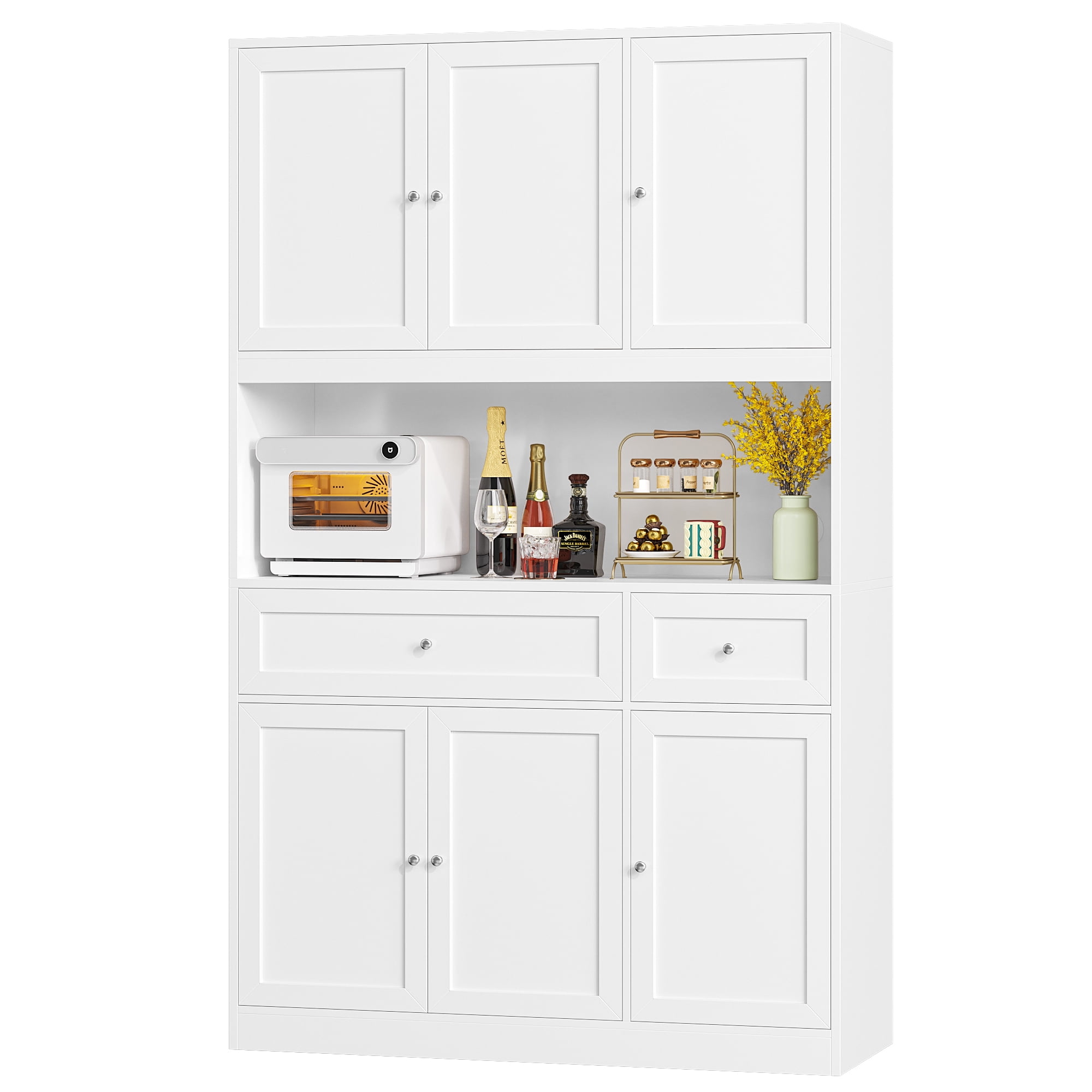 Homfa 72" Tall Kitchen Pantry with Microwave Shelf, Freestanding Kitchen Cupboard, Floor Cabinet for Dining Room, White