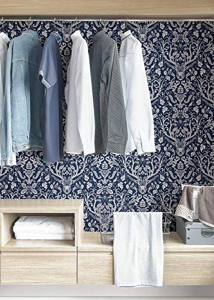 NuWallpaper Navy Escape to the Forest Vinyl Peel And Stick Wallpaper, 216-in by 20.5-in, 30.75 sq. ft.