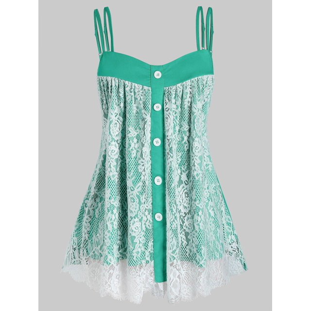 Tamaño más capas de encaje floral sin mangas Rosegal Camisetas sin mangas de talla grande
