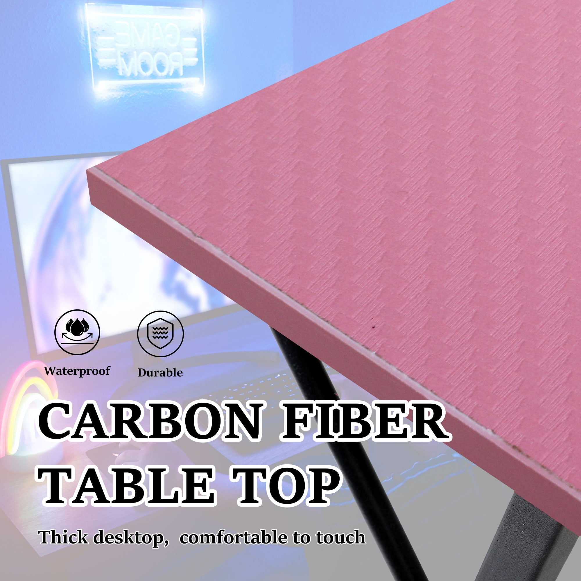CL.HPAHKL L Shaped Gaming Desk, Gaming Corner Desk with Monitor Riser Stand 50 Inch PC Desk Computer Table Desk with Large Desktop Studying and Working and Gaming for Home and Work Place, Pink