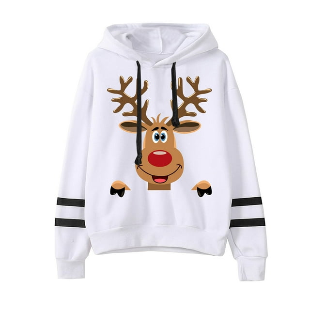 Sweat à Capuche d'Hiver pour Femmes, Pull de Mode Imprimé de Noël, Pull de Noël, Blouse Ample Mi-Longue, Col Rond Chaud