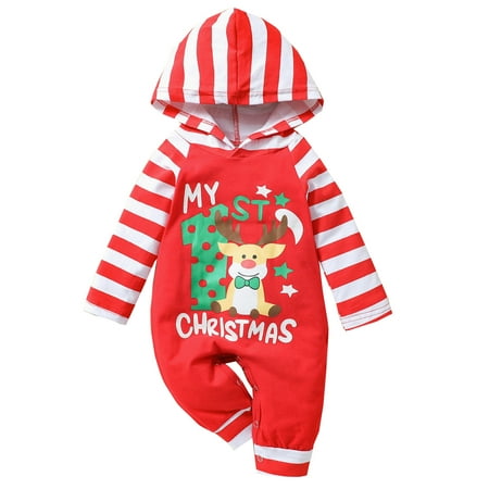 

KDSJSXW Christmas 12 Month Boy Clothes Infant Boys Girls Winter Long Sleeve Christmas Cartoon Deer Prints Jumpsuit Newborn Clearance(Red 70)
