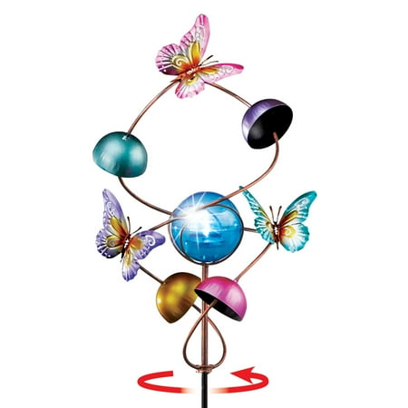 Collections Etc Solar Bright Unique Butterfly Helix Spinner Yard