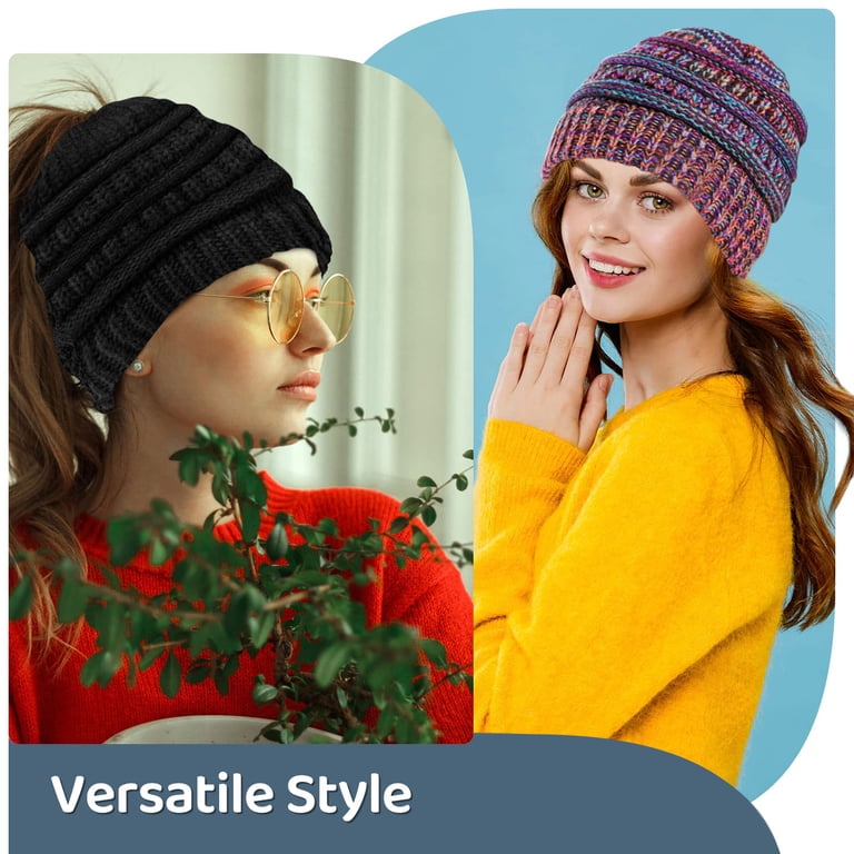 ASTRAEA 1Pcs Winter Beanie Hat with Ponytail Hole, Soft Warm  display picture 3