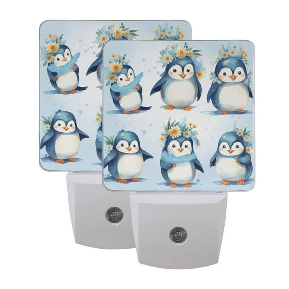 Cute and Happy Penguins LED Night Light with Smart Sensor Plug Into Wall Dusk to Dawn 2 packs