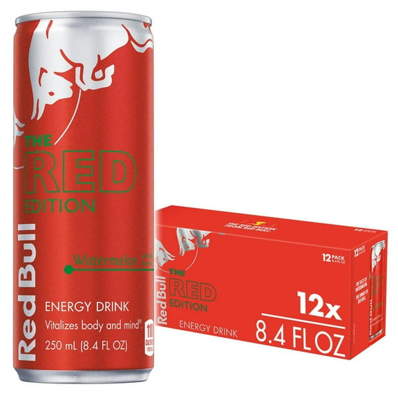 Red Bull Red Edition Energy Drink, Watermelon, 80mg Caffeine, 8.4 fl oz, Pack of 12 Cans
