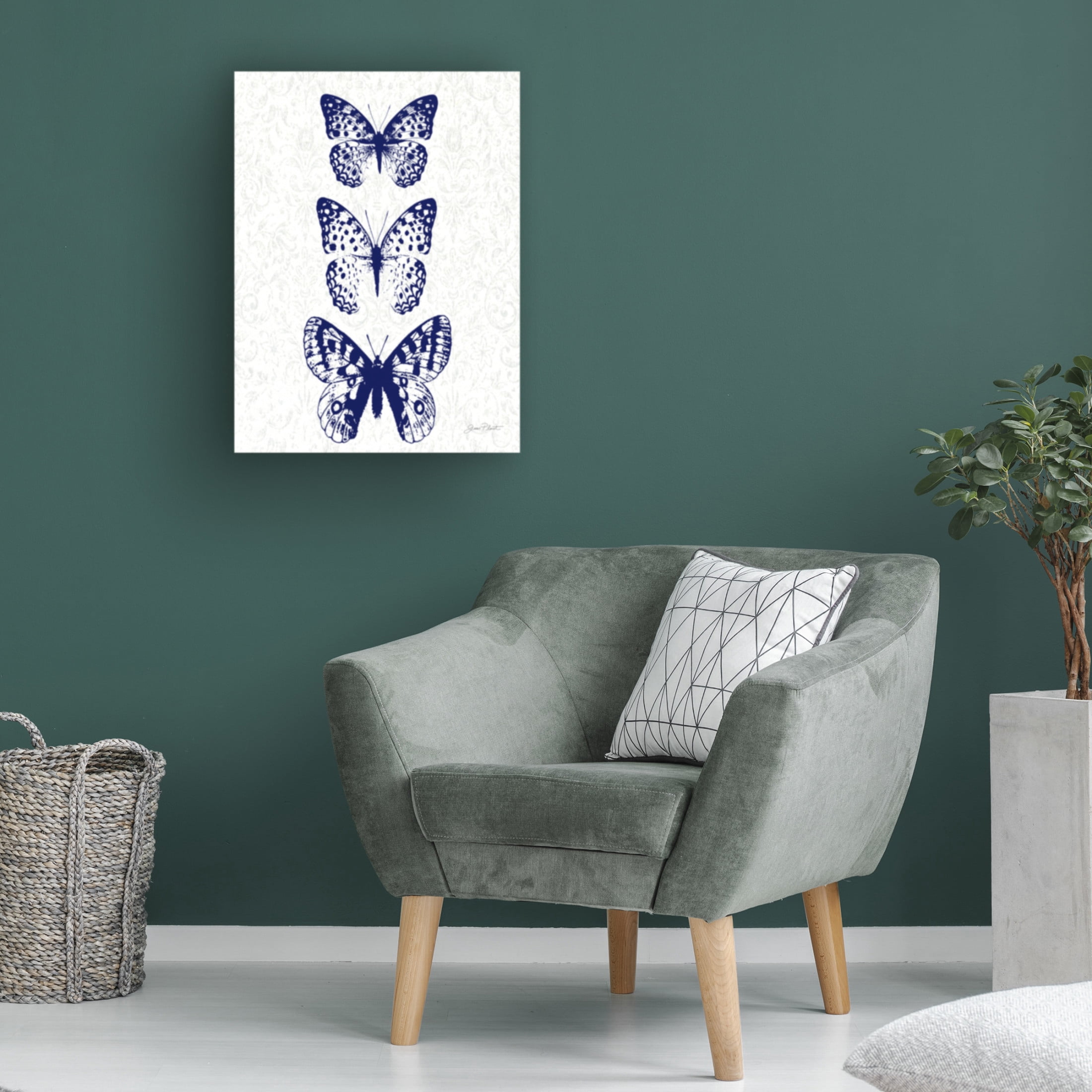 Canvas Wall Art - Jean Plout 'Indigo Butterfly Study A' Wall Art for Living Room, Bedroom, or Office Décor by Trademark Fine Art - 14 x 19 Inches