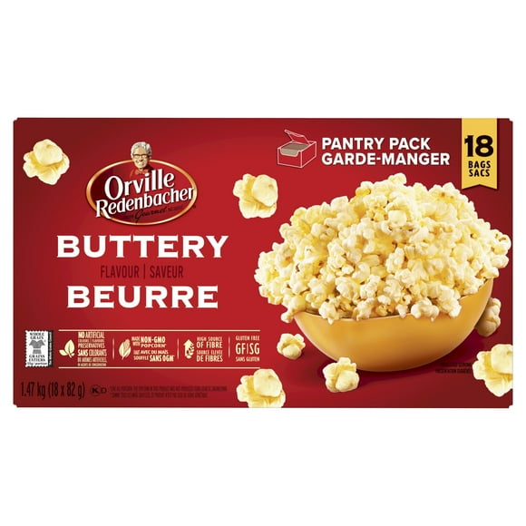 Orville Redenbacher saveur Beurre Micro-ondes Maïs Soufflé - 18 Sacs sans OGM, grains entiers micro-ondes maïs soufflé avec a source élevée de fibres et sans gluten