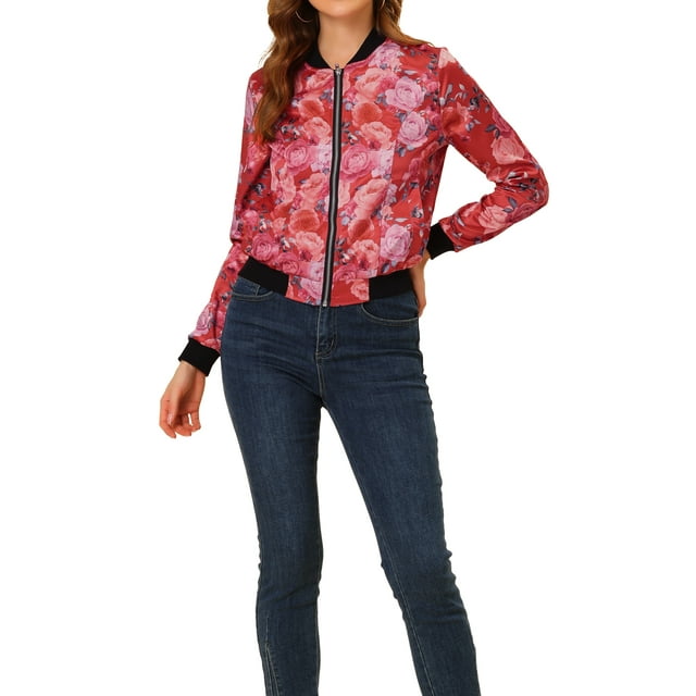 INSPIRE CHIC Blouson Bomber pour Femme Coupe Ajustée Léger à Fermeture Éclair TP Rouge