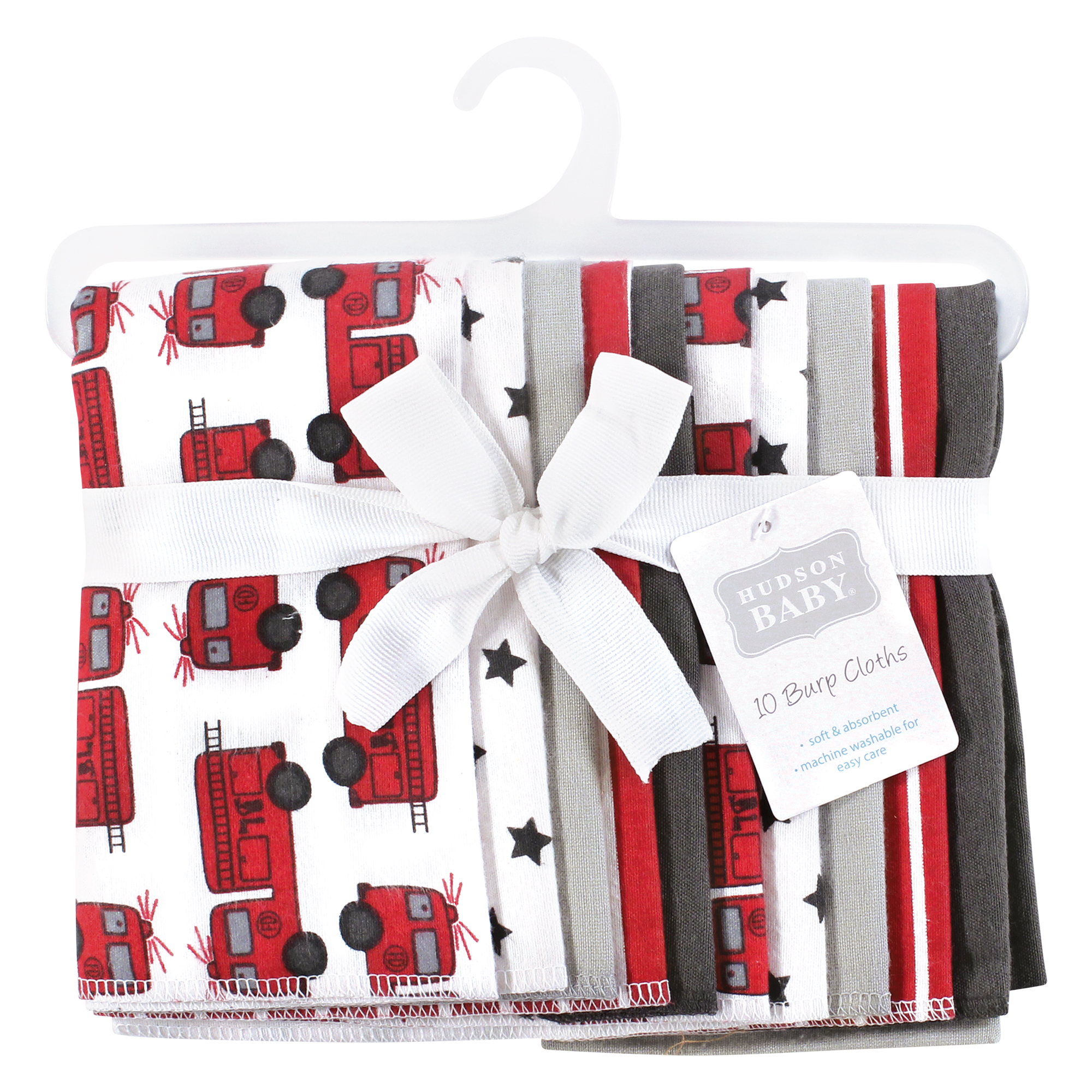 Hudson Baby Infant Boys Cotton Flannel Burp Cloths 10-Pack, Fire Truck, One Size