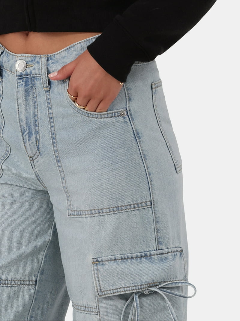 No Boundaries Bow Cargo Jeans, 30.5” Inseam, Women's and