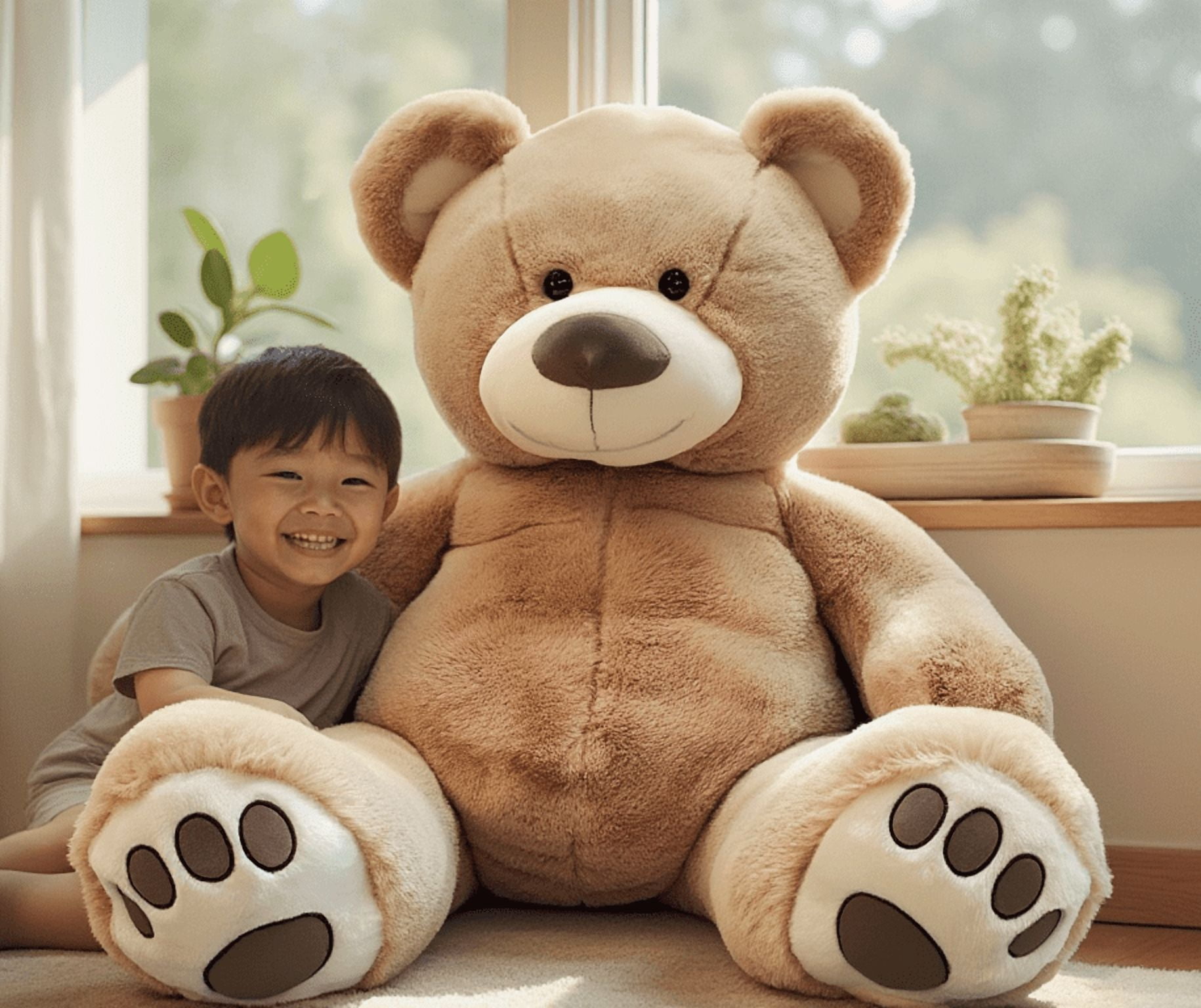 Anico 59" Tall (5 foot) Giant Plush Teddy Bear - Embroidered Paws and Smiling Face!