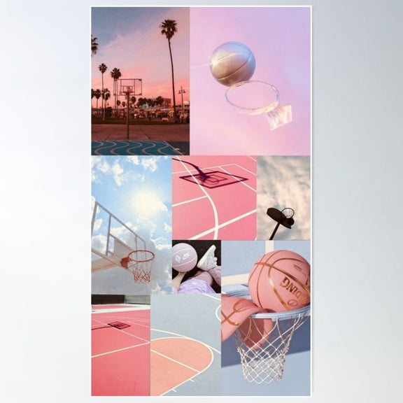 Pink Basketball Collage Poster Wall Art, Modern Wall Decor For Living Room Bedroom, 8x12 UNFRAMED