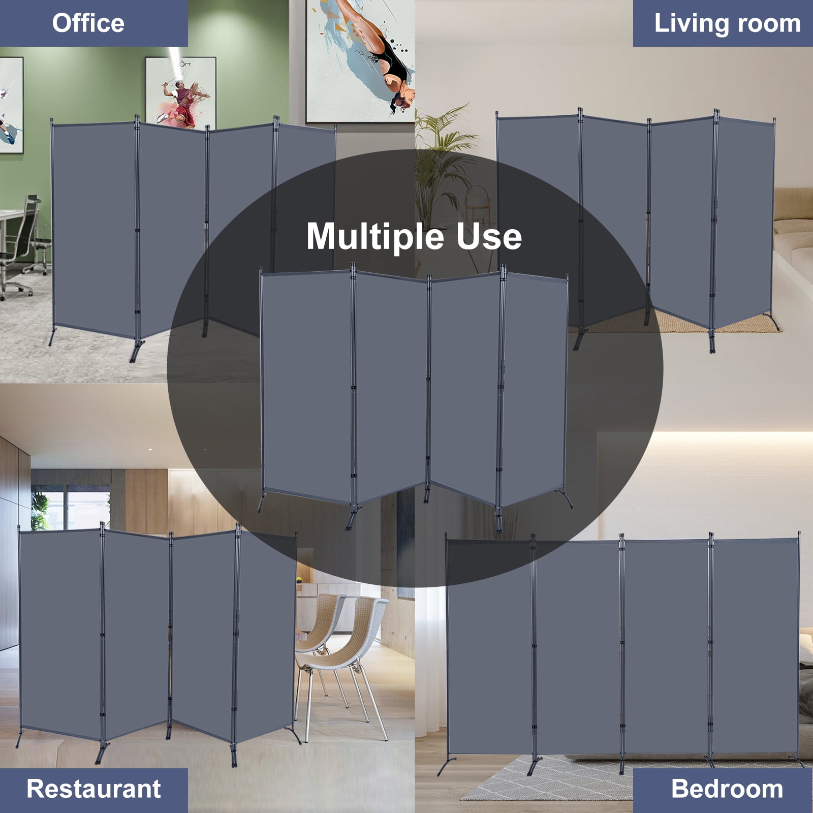 YASRKML Room Divider & Folding Privacy Screen, Gray, 136" x 71.3", 4 Count