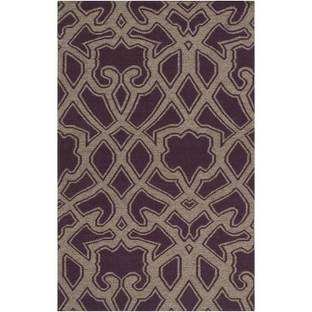Gray And Purple Area Rug 5' x 8' Transcendent Composition Eggplant Purple and Gray Hand Woven Reversible Wool Area Throw Rug ()