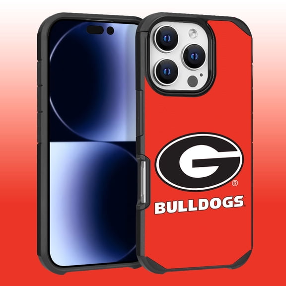Apple iPhone 16 Pro (6.3) - Licensed NCAA University of Georgia Bulldogs Logo on Orange Textured Dual Layer Case