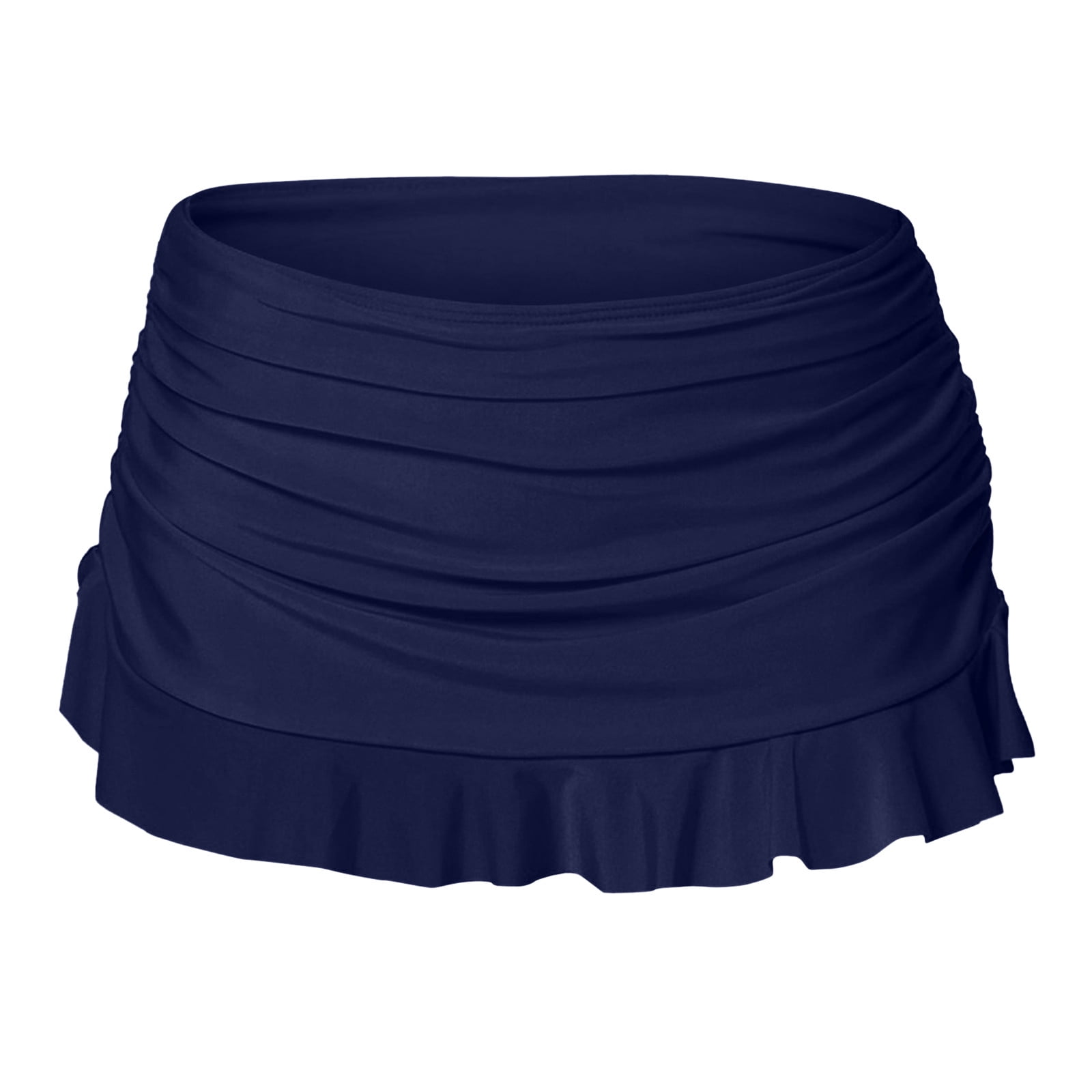 EliteGoogv Women One Piece Swim Bottoms High Waist Ruched Ruffle Hem Skirted Style Solid Color Modest Tummy Control Beach Swimwear Briefs,Dark Blue,XL
