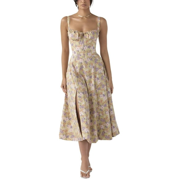 ral Corset Dress Cottage Core Dress Women Corset Midi Dress Flowy Slit Spaghetti Straps Floral Corset Dress Plus Size A Medium