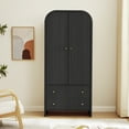 thumbnail image 3 of Wirrytor Arched Armoire Wardrobe Closet with Fluted Doors, Wooden Wardrobe Closet with Drawers, Shelves and Hanging Rod for Bedroom, Brown Closet Storage Cabinet,Black, 3 of 8