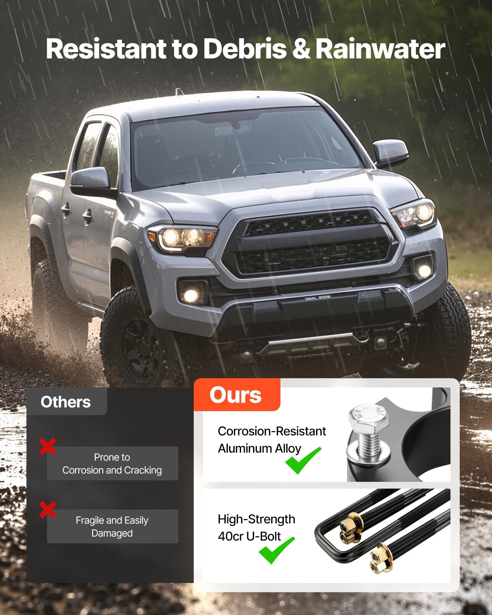 3 Inch Front 2 Inch Rear Leveling Lift Kit for 2005 2023 Toyota Tacoma 2WD 4WD with 2 Front Strut Spacers 2 Rear Lift Blocks 4 U Bolts Suspension Level Kit