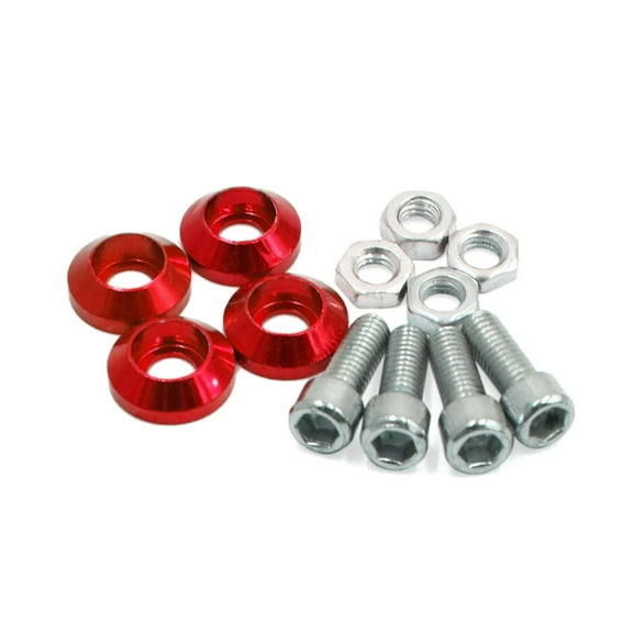 REGALWOVEN  Universal Red Metal Motorcycle Windscreen License Plate M6 Bolts Screw 4Pcs