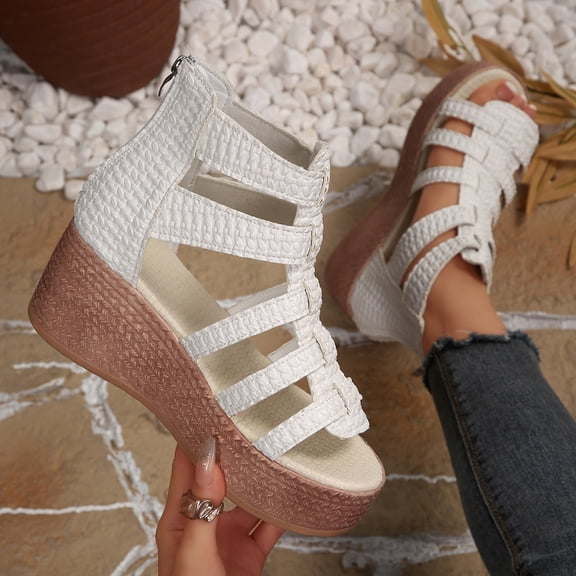 Hurxie Hurxie Women's Platform Wedges Heels Open Toe Summer Espadrilles Sandals with Adjustable Straps White 7.5